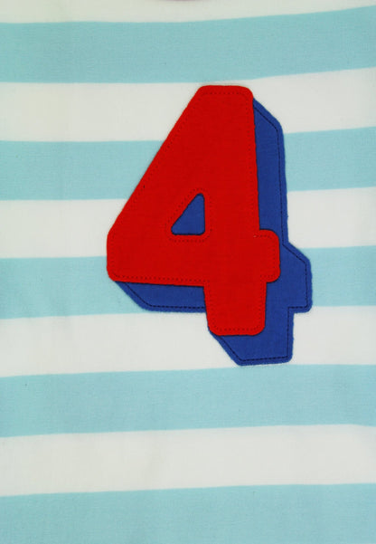 Organic Four Applique Blue Stripe Long - Sleeved T-Shirt - Toby Tiger