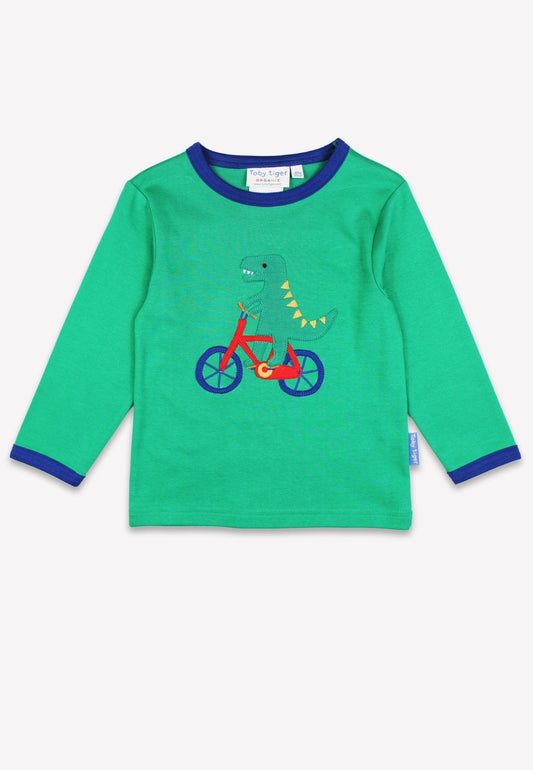 Organic Toys Bicycle Dinosaur Applique Long - Sleeved T-Shirt - Toby Tiger