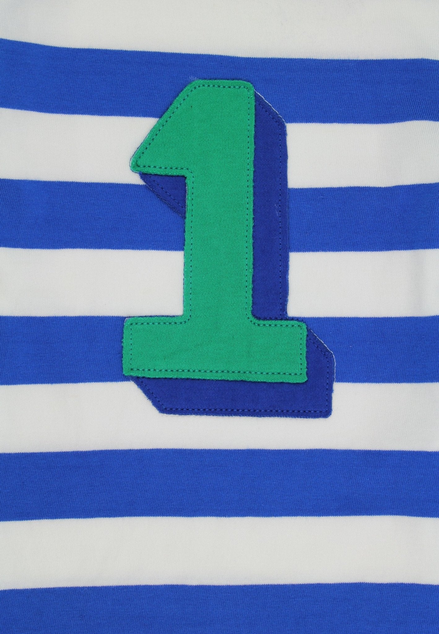 Organic One Applique Blue Stripe Long - SleevedT-Shirt - Toby Tiger