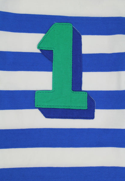 Organic One Applique Blue Stripe Long - SleevedT-Shirt - Toby Tiger