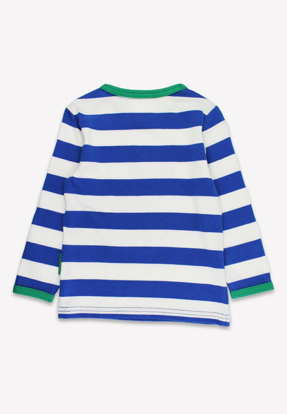 Organic One Applique Blue Stripe Long - SleevedT-Shirt - Toby Tiger