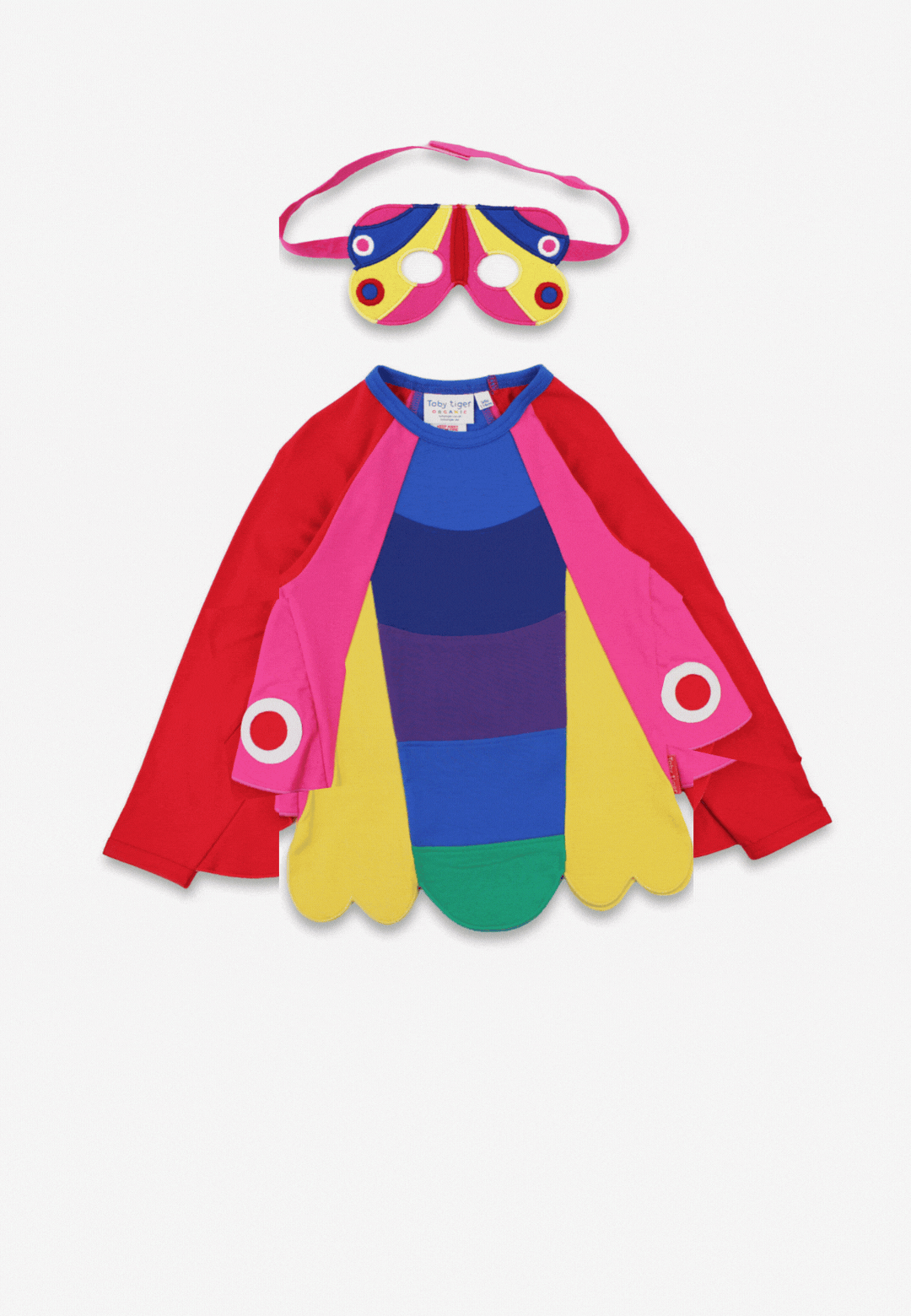Colourful butterfly cape with a plain background
