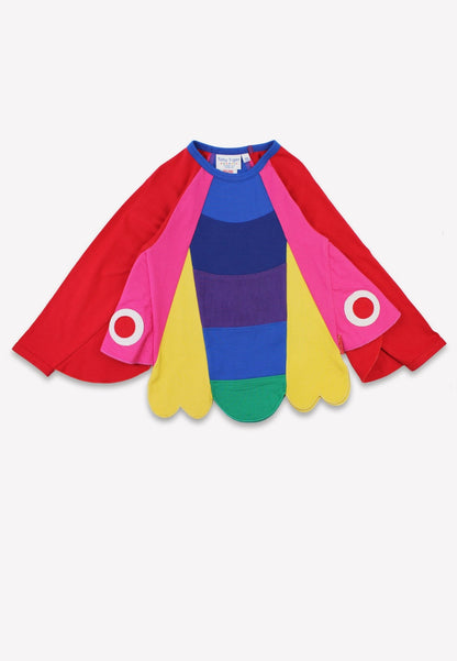 Colourful butterfly cape with a plain background