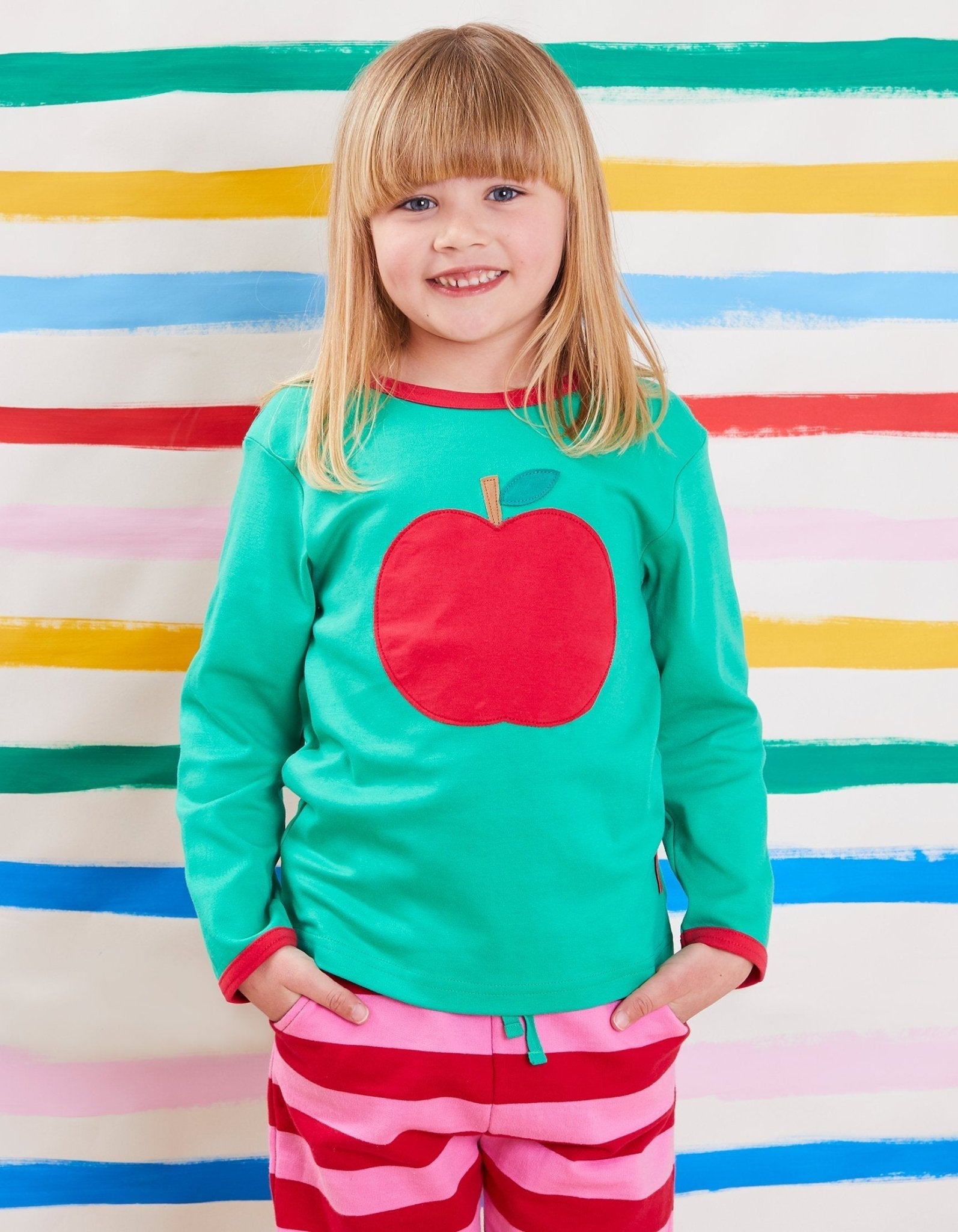 Organic Apple Applique Long Sleeved T Shirt