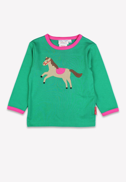 Organic Green Horse Applique Long Sleeved T-Shirt - Toby Tiger