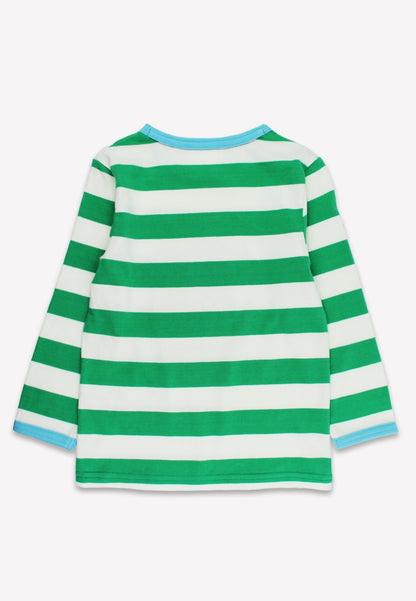 Organic Two Applique Green Stripe Long - Sleeved T-Shirt - Toby Tiger