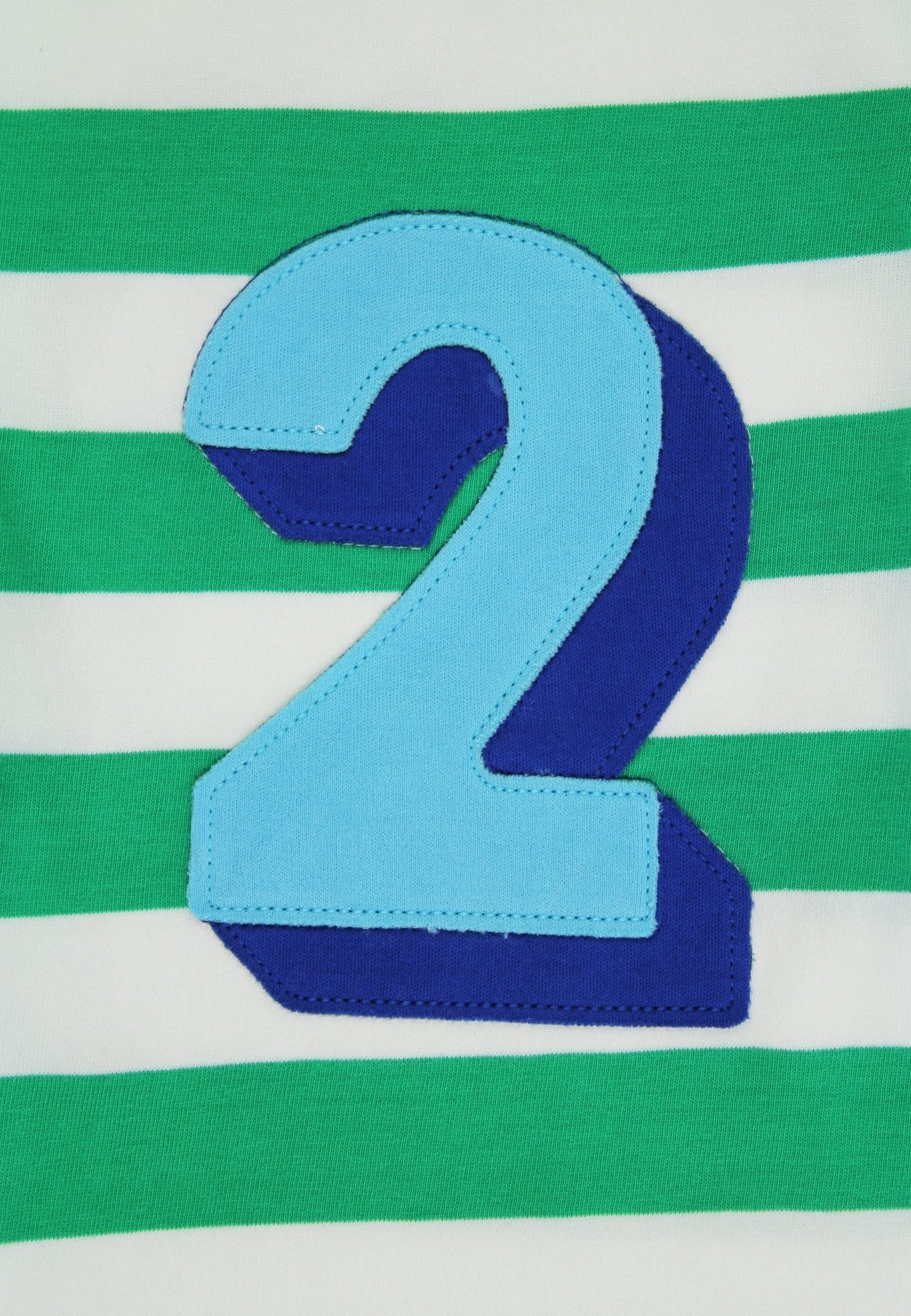 Organic Two Applique Green Stripe Long - Sleeved T-Shirt - Toby Tiger