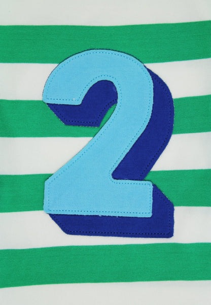 Organic Two Applique Green Stripe Long - Sleeved T-Shirt - Toby Tiger