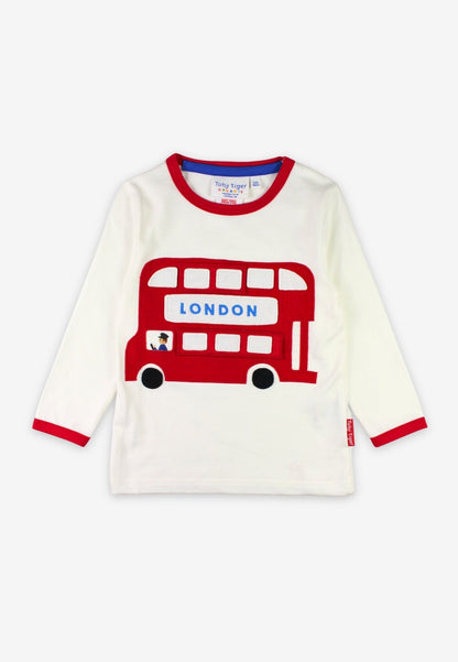 Organic London Bus Applique Long - Sleeved T-Shirt - Toby Tiger