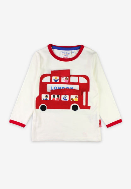 Organic London Bus Applique Long - Sleeved T-Shirt - Toby Tiger