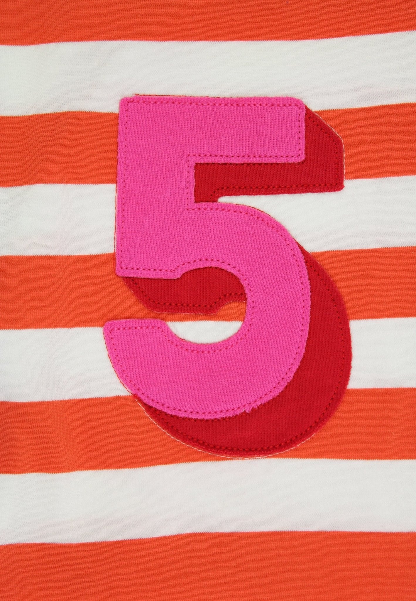 Organic Five Applique Orange Stripe Long - Sleeved T-Shirt - Toby Tiger