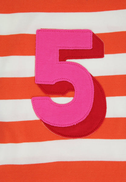 Organic Five Applique Orange Stripe Long - Sleeved T-Shirt - Toby Tiger
