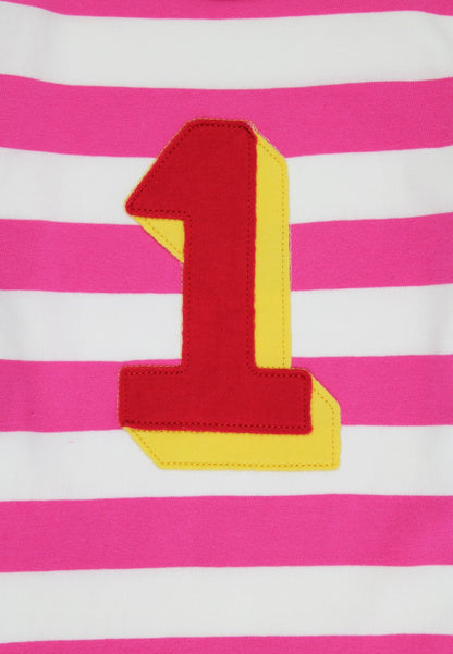 Organic One Applique Pink Stripe Long - Sleeved T-Shirt - Toby Tiger