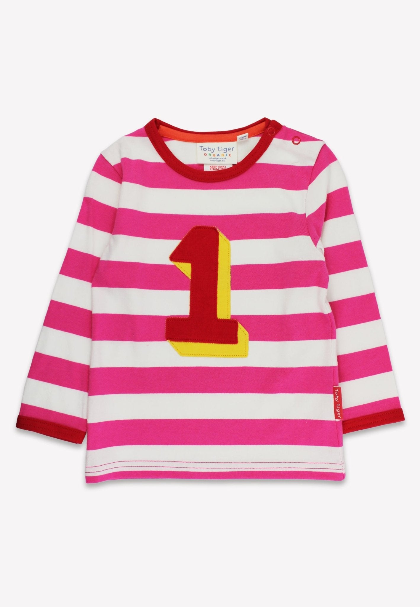 Organic One Applique Pink Stripe Long - Sleeved T-Shirt - Toby Tiger