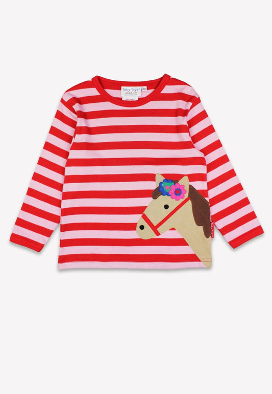 Organic Pink Horse Applique Long Sleeved T-Shirt - Toby Tiger