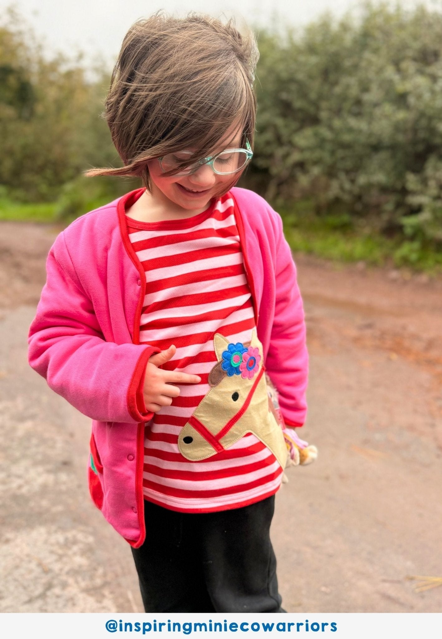 Organic Pink Horse Applique Long Sleeved T-Shirt - Toby Tiger