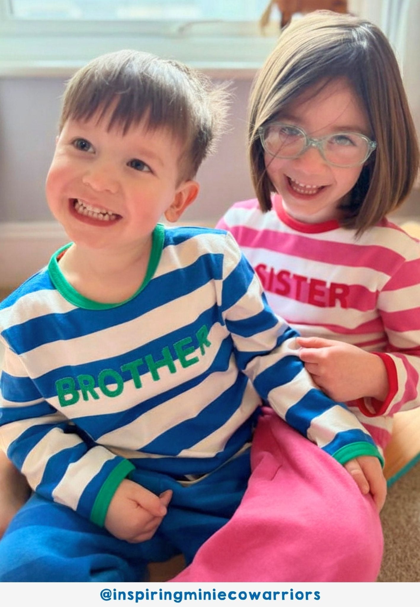 Organic Pink Stripe Sister Applique Long - Sleeved T-Shirt - Toby Tiger