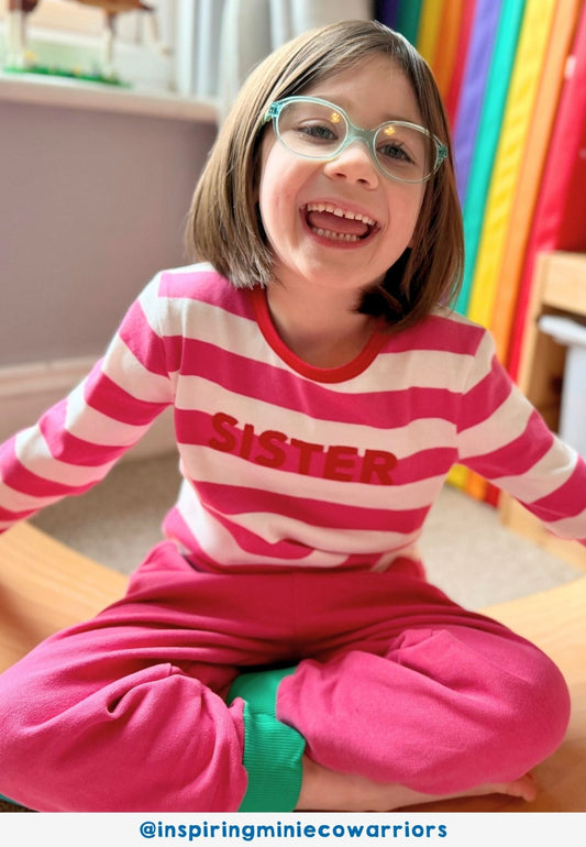 Organic Pink Stripe Sister Applique Long - Sleeved T-Shirt - Toby Tiger