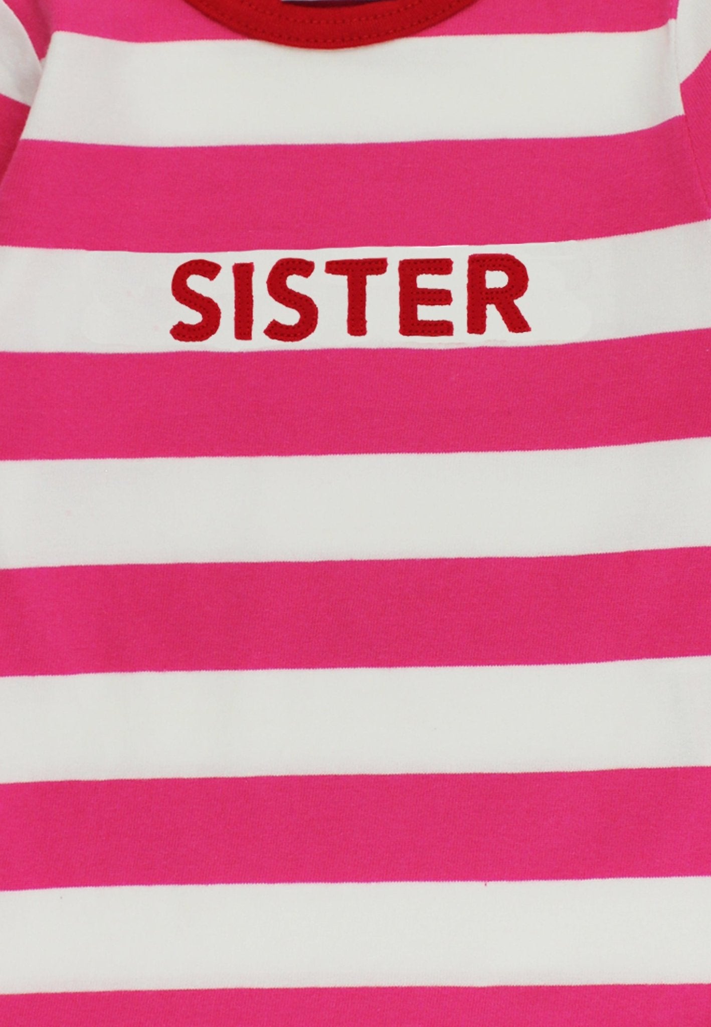 Organic Pink Stripe Sister Applique Long - Sleeved T-Shirt - Toby Tiger