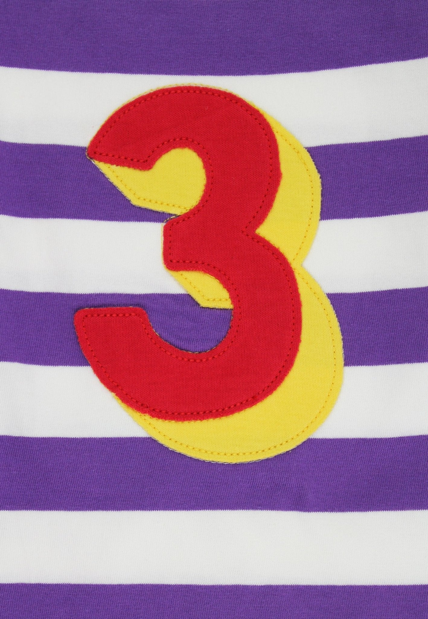 Organic Three Applique Purple Stripe Long - Sleeved T-Shirt - Toby Tiger