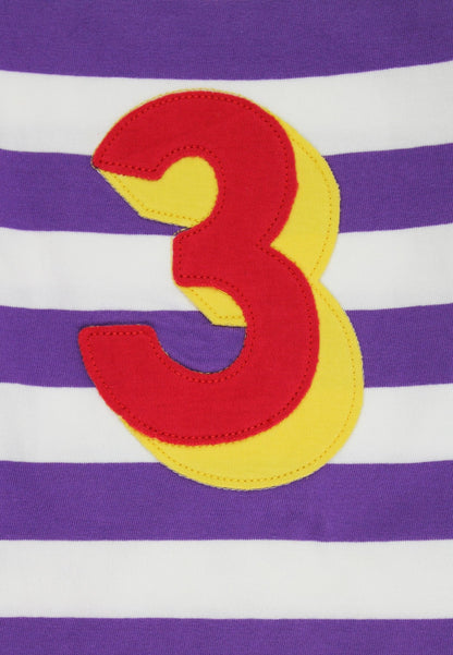 Organic Three Applique Purple Stripe Long - Sleeved T-Shirt - Toby Tiger