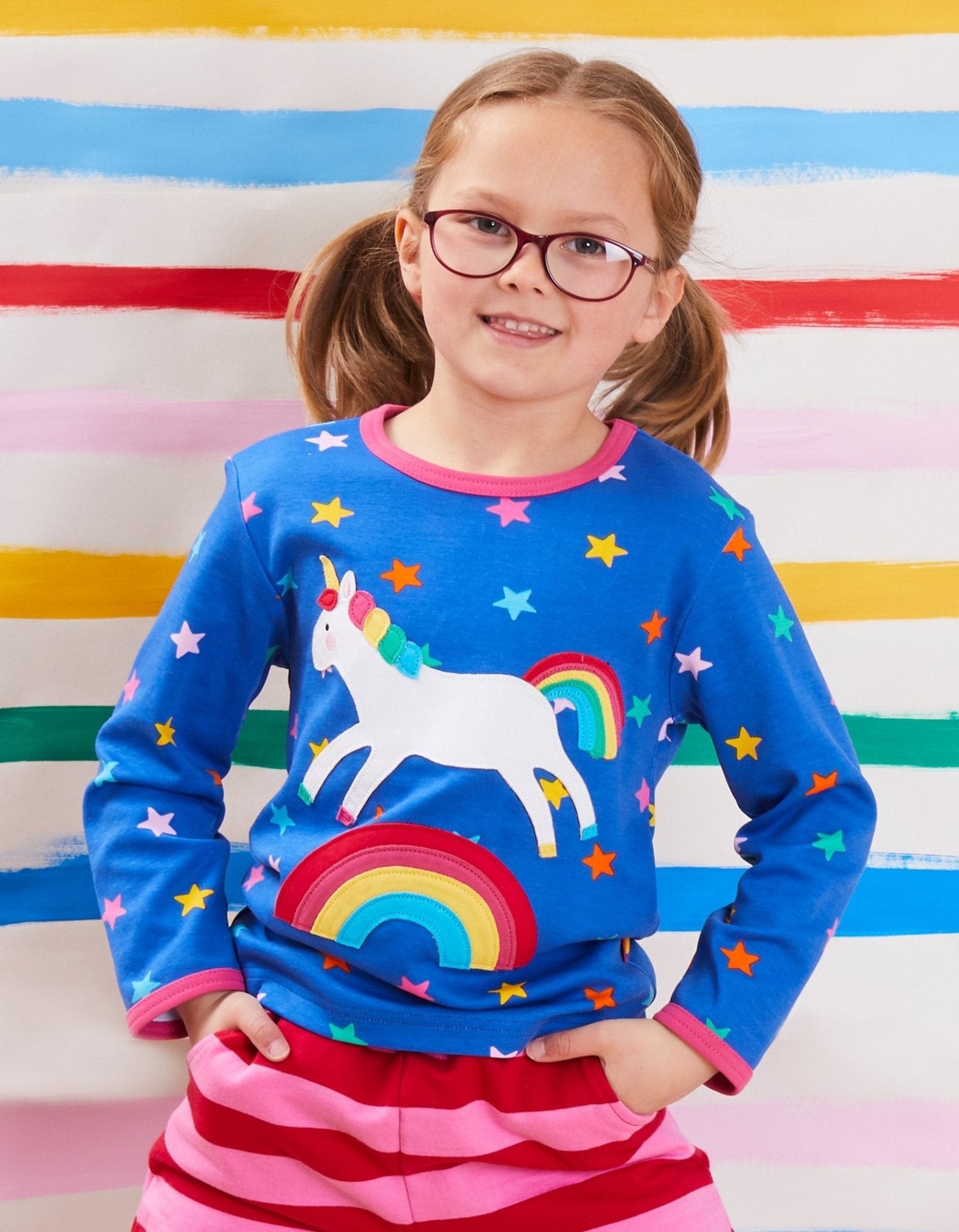 Organic Rainbow Unicorn Applique T-Shirt - Toby Tiger UK Retail