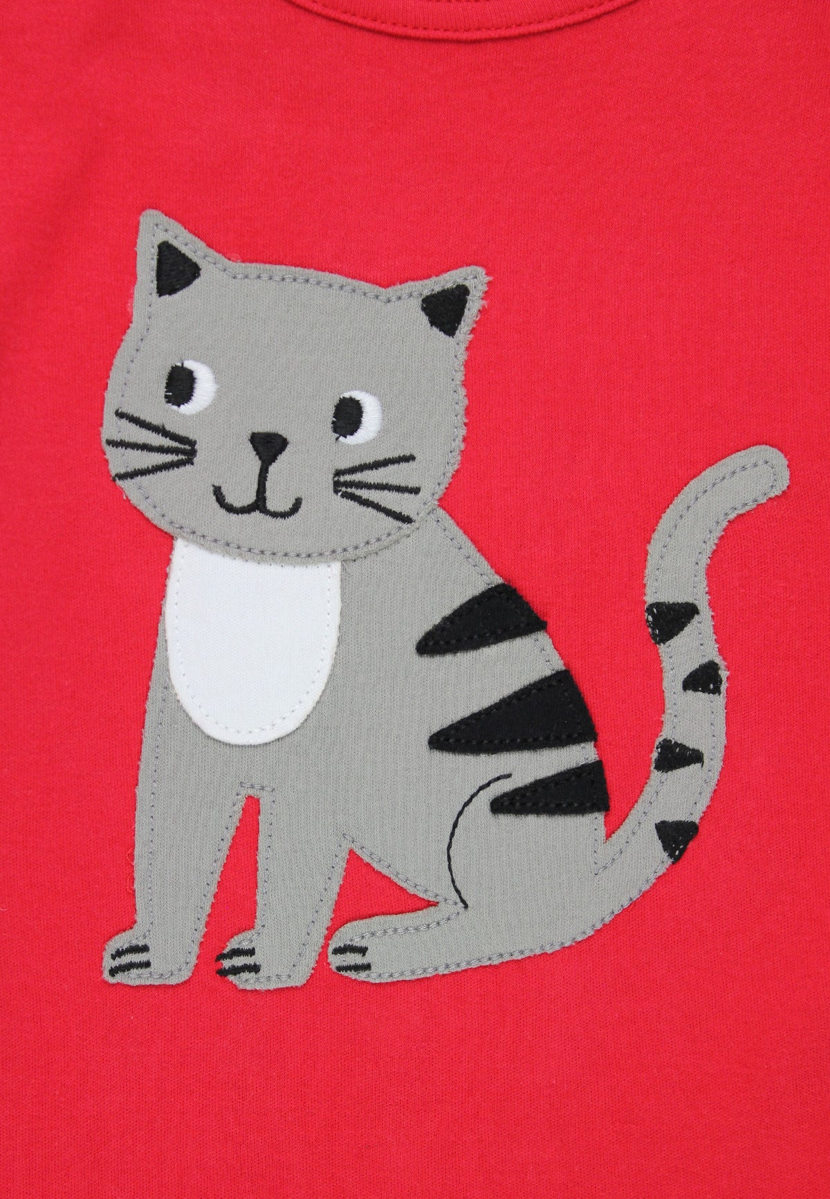 Gray cat illustration on a red background