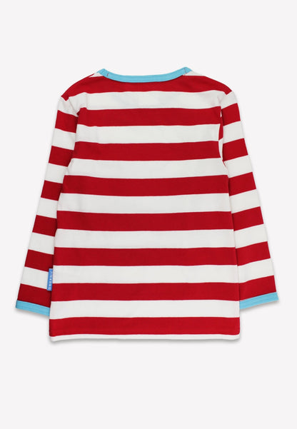 Organic Three Applique Red Stripe Long - Sleeved T-Shirt - Toby Tiger