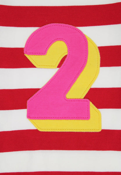 Organic Two Applique Red Stripe Long - Sleeved T-Shirt - Toby Tiger