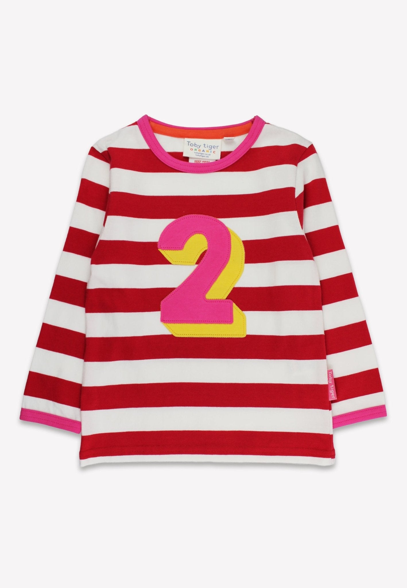 Organic Two Applique Red Stripe Long - Sleeved T-Shirt - Toby Tiger