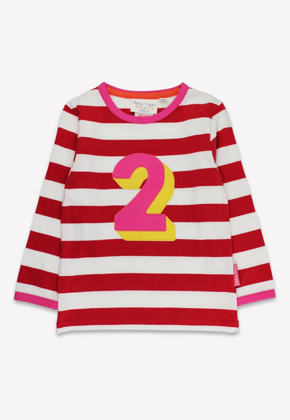 Organic Two Applique Red Stripe Long - Sleeved T-Shirt - Toby Tiger