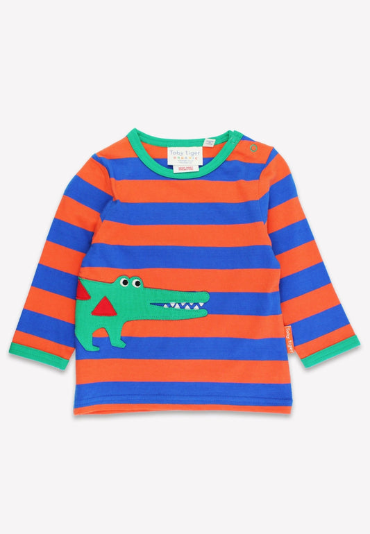 Organic Crocodile Applique Long - Sleeved T-Shirt - Toby Tiger