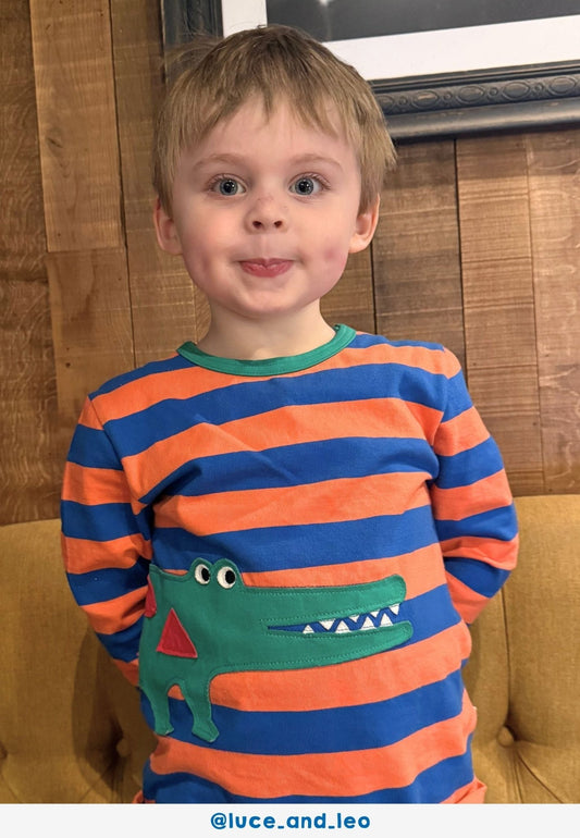 Organic Crocodile Applique Long - Sleeved T-Shirt - Toby Tiger