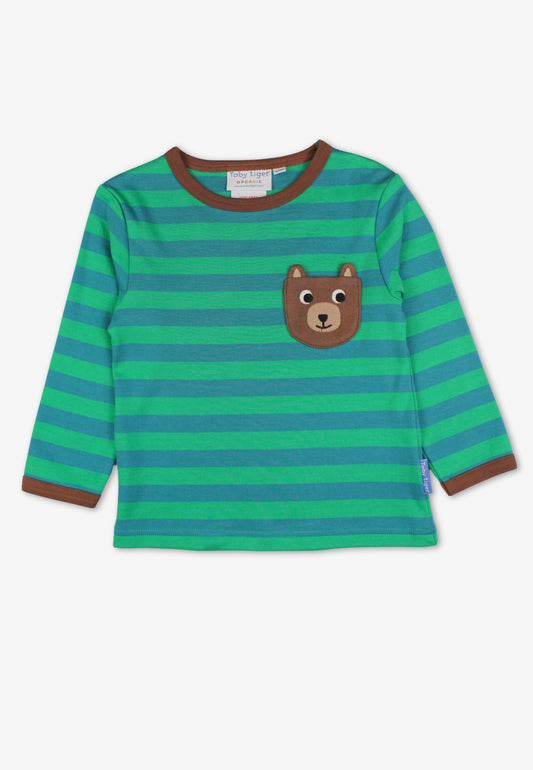 Organic Brown Bear Pocket Applique Long-Sleeved T-Shirt