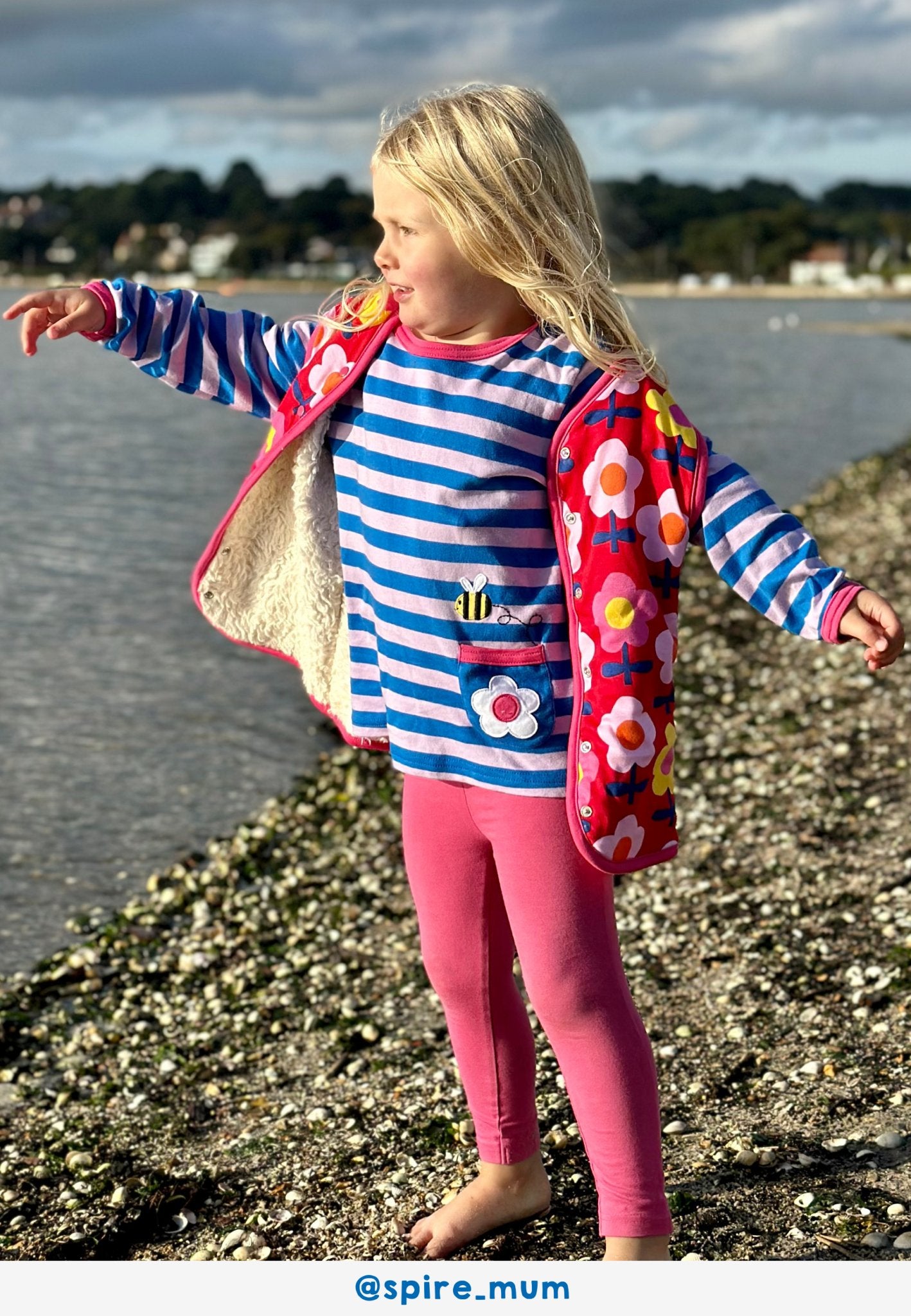 Organic Striped Daisy Applique Long - Sleeved T-Shirt - Toby Tiger