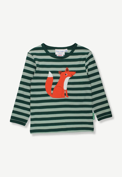 Organic Striped Fox Applique Long-Sleeved T-Shirt - Toby Tiger UK