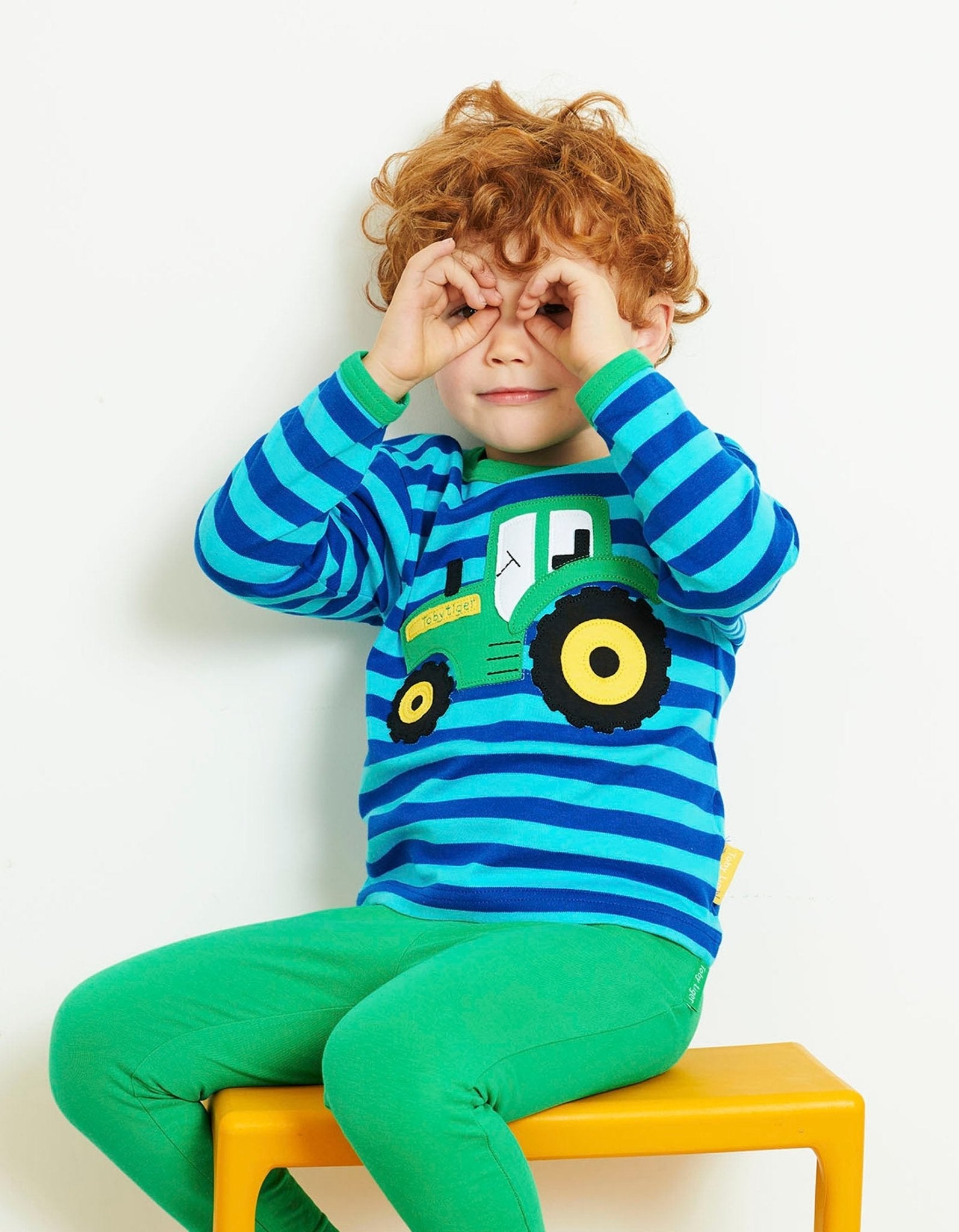Organic Tractor Applique Long Sleeved T Shirt
