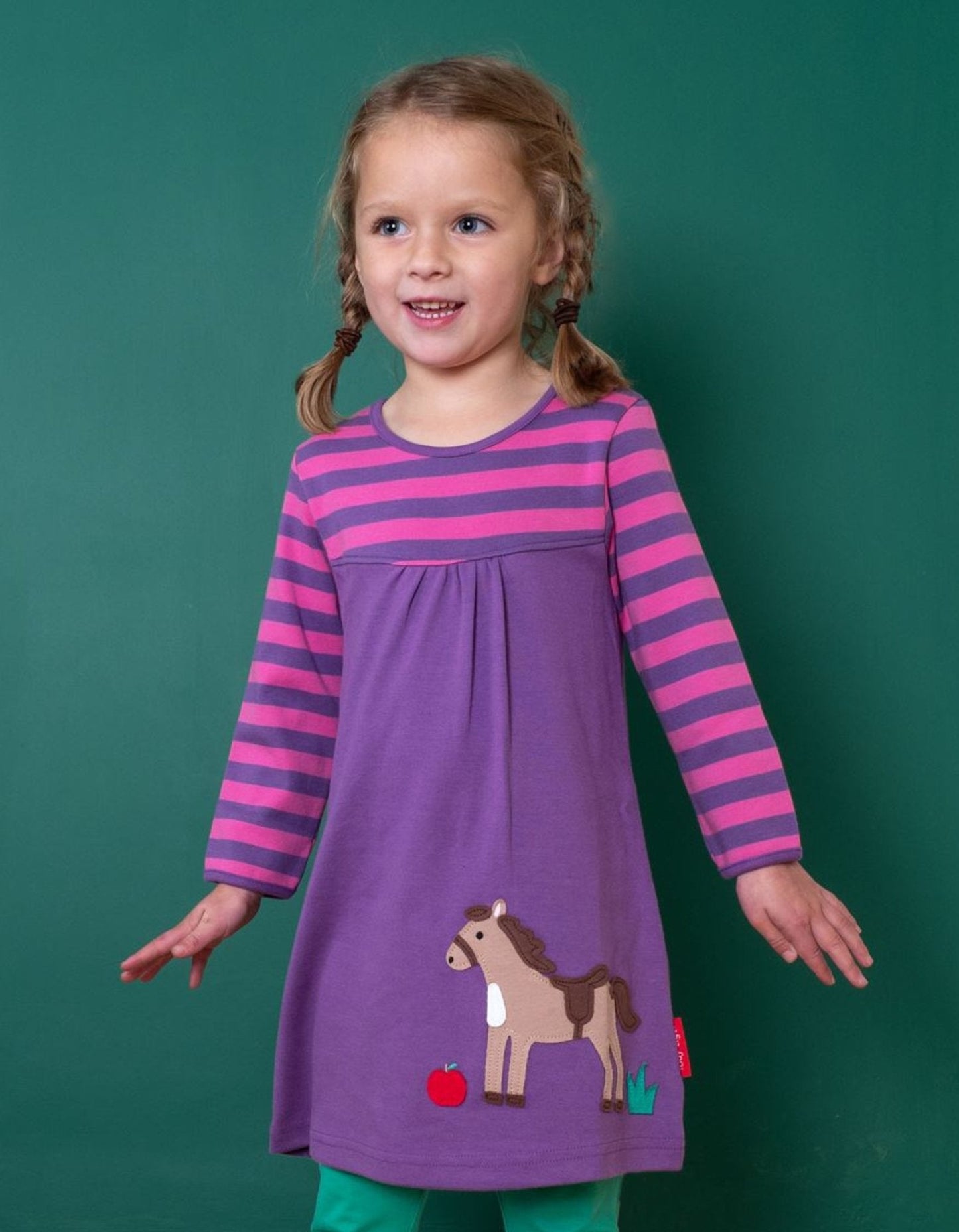 Organic Horse Applique Long - Sleeved Dress - Toby Tiger UK Retail