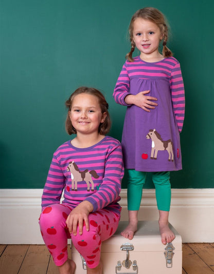 Organic Horse Applique Long - Sleeved Dress - Toby Tiger UK Retail