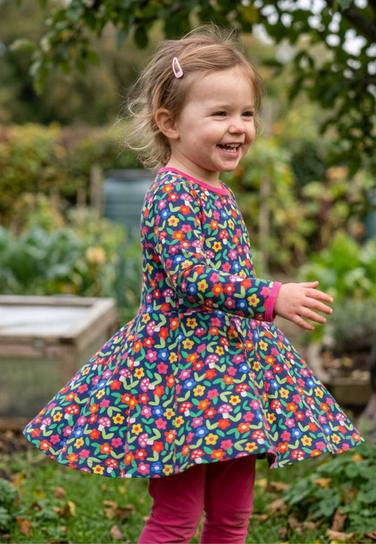 Organic Flower Print Skater Dress - Toby Tiger UK
