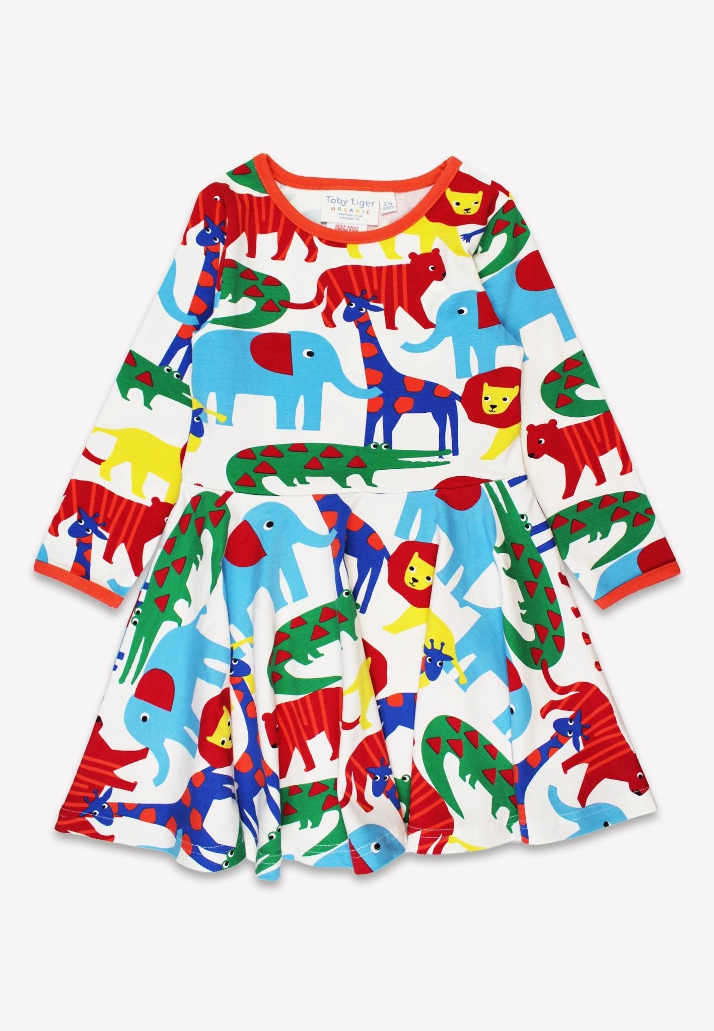Organic Safari Print Long - Sleeved Skater Dress - Toby Tiger