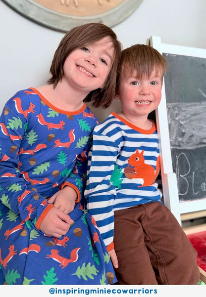 Organic Squirrel Print Long - Sleeved Skater Dress - Toby Tiger