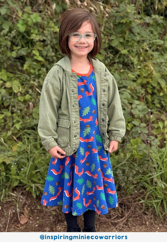 Organic Squirrel Print Long - Sleeved Skater Dress - Toby Tiger