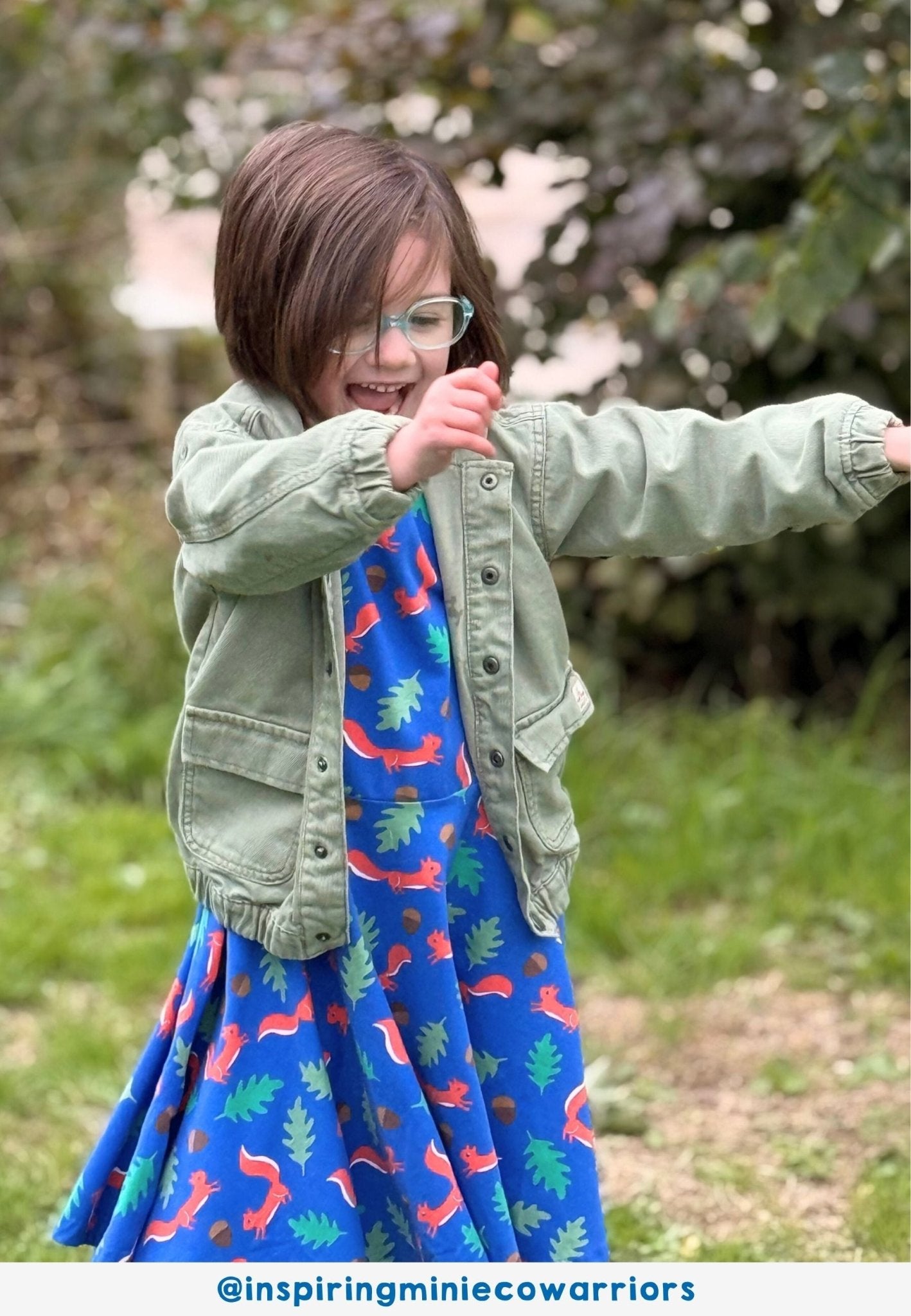 Organic Squirrel Print Long - Sleeved Skater Dress - Toby Tiger