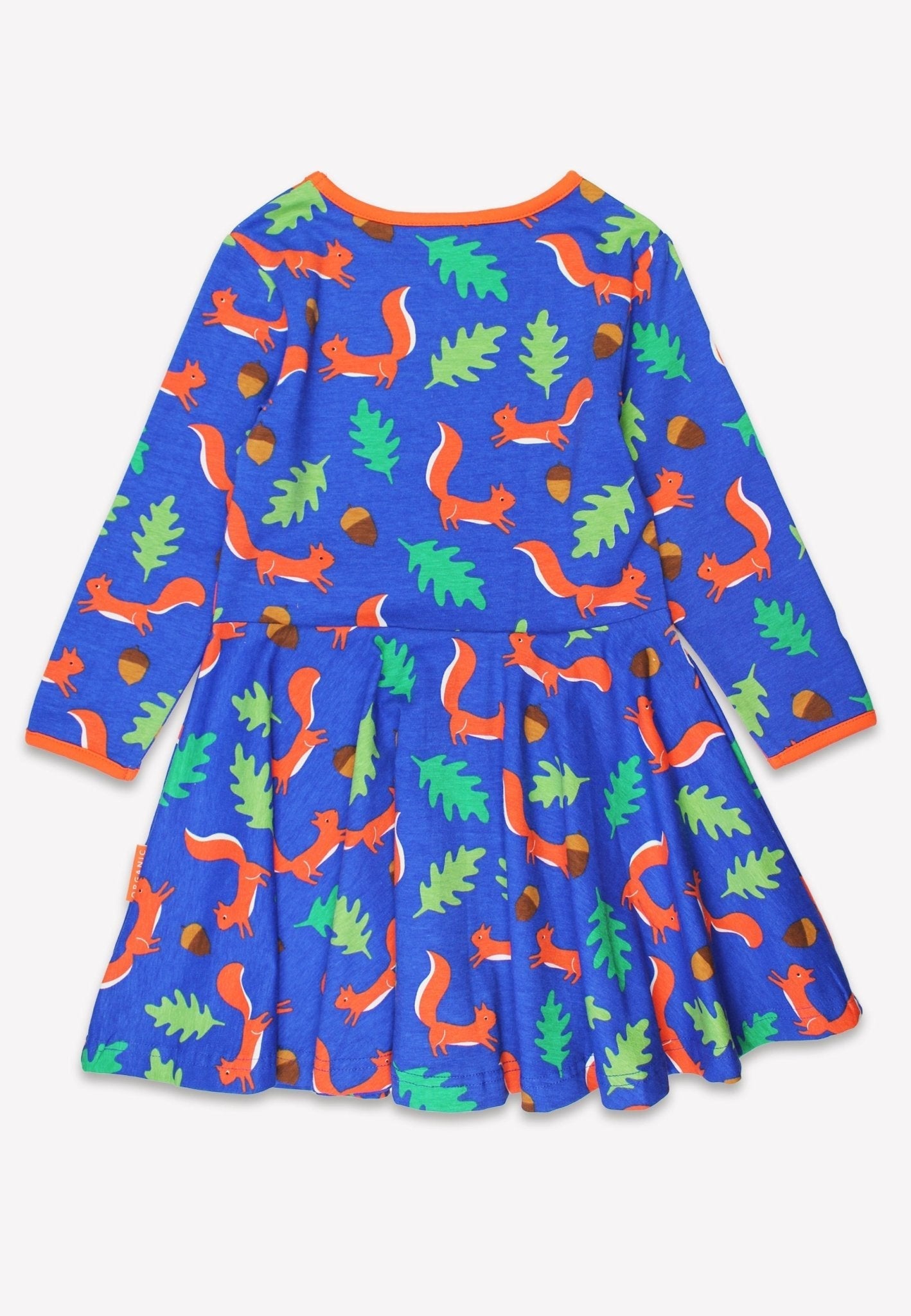 Organic Squirrel Print Long - Sleeved Skater Dress - Toby Tiger