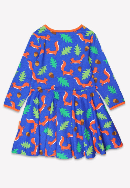 Organic Squirrel Print Long - Sleeved Skater Dress - Toby Tiger