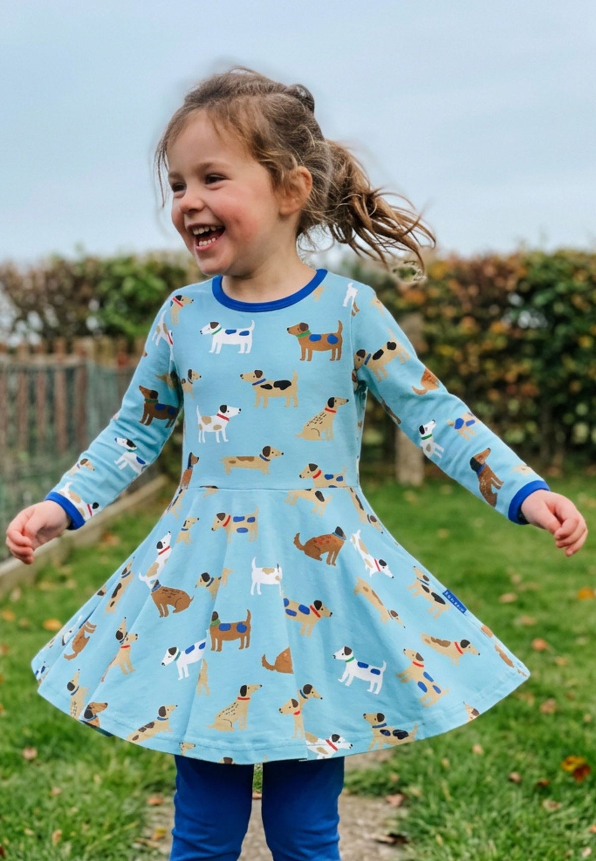 Organic Dog Print Long Sleeved Skater Dress