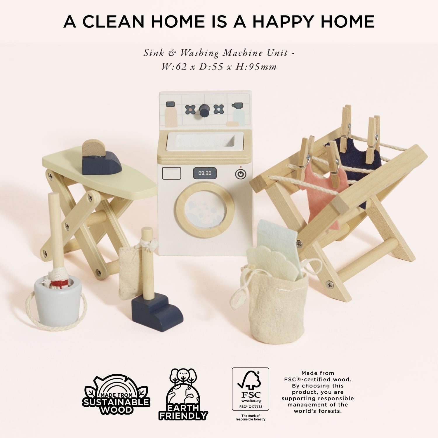 Wooden Dolls House Laundry Room - Toby Tiger UK