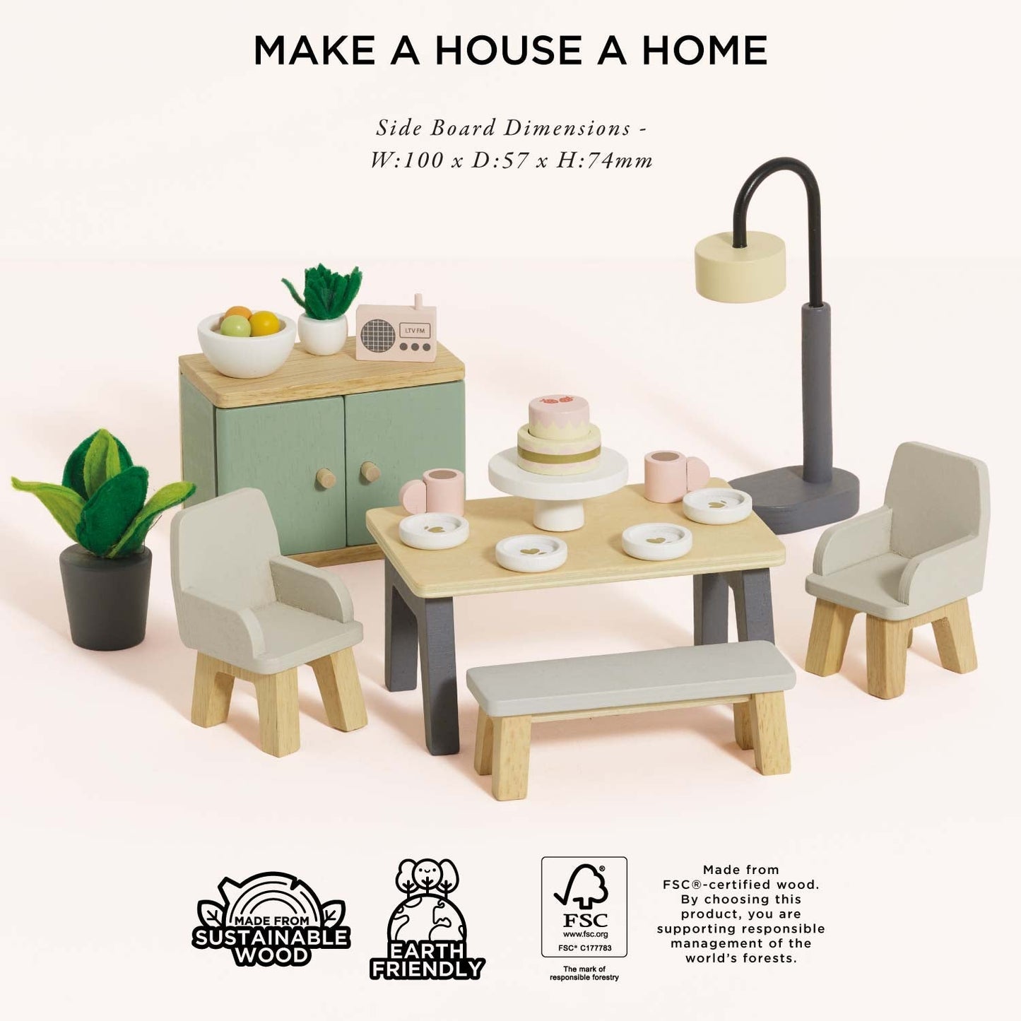 Wooden Dolls House Dining Room - Toby Tiger UK