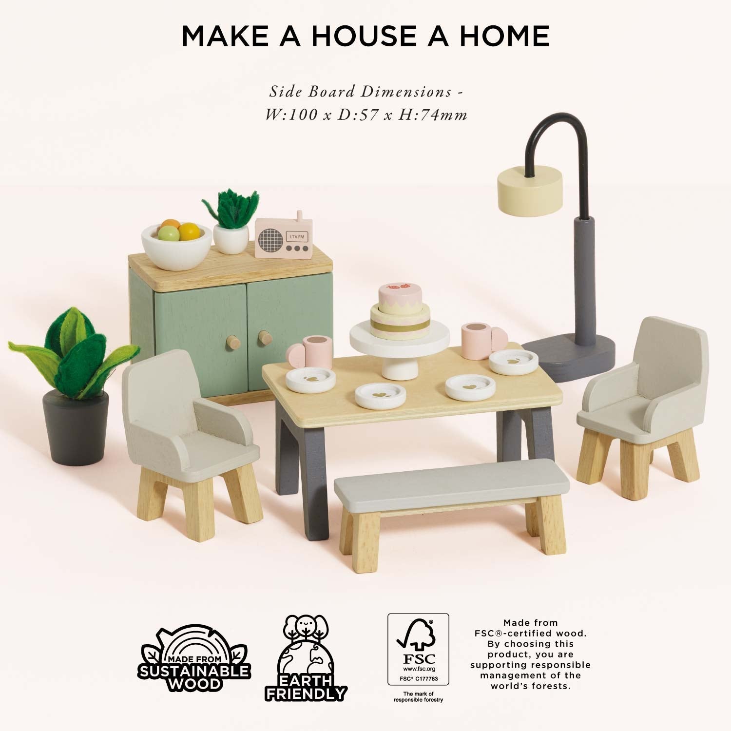 Wooden Dolls House Dining Room - Toby Tiger UK